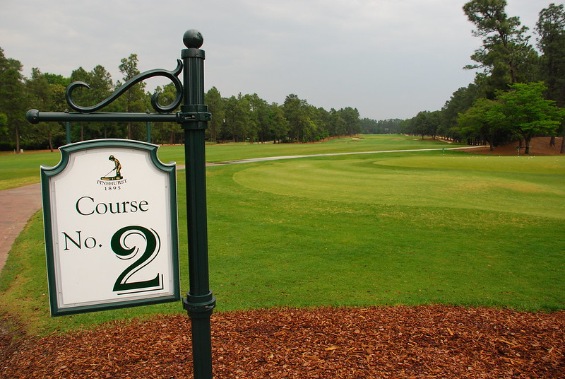 Historic photo of Pinehurst No. 2, showcasing its classic Donald Ross design from 1907. Overview and strategy.